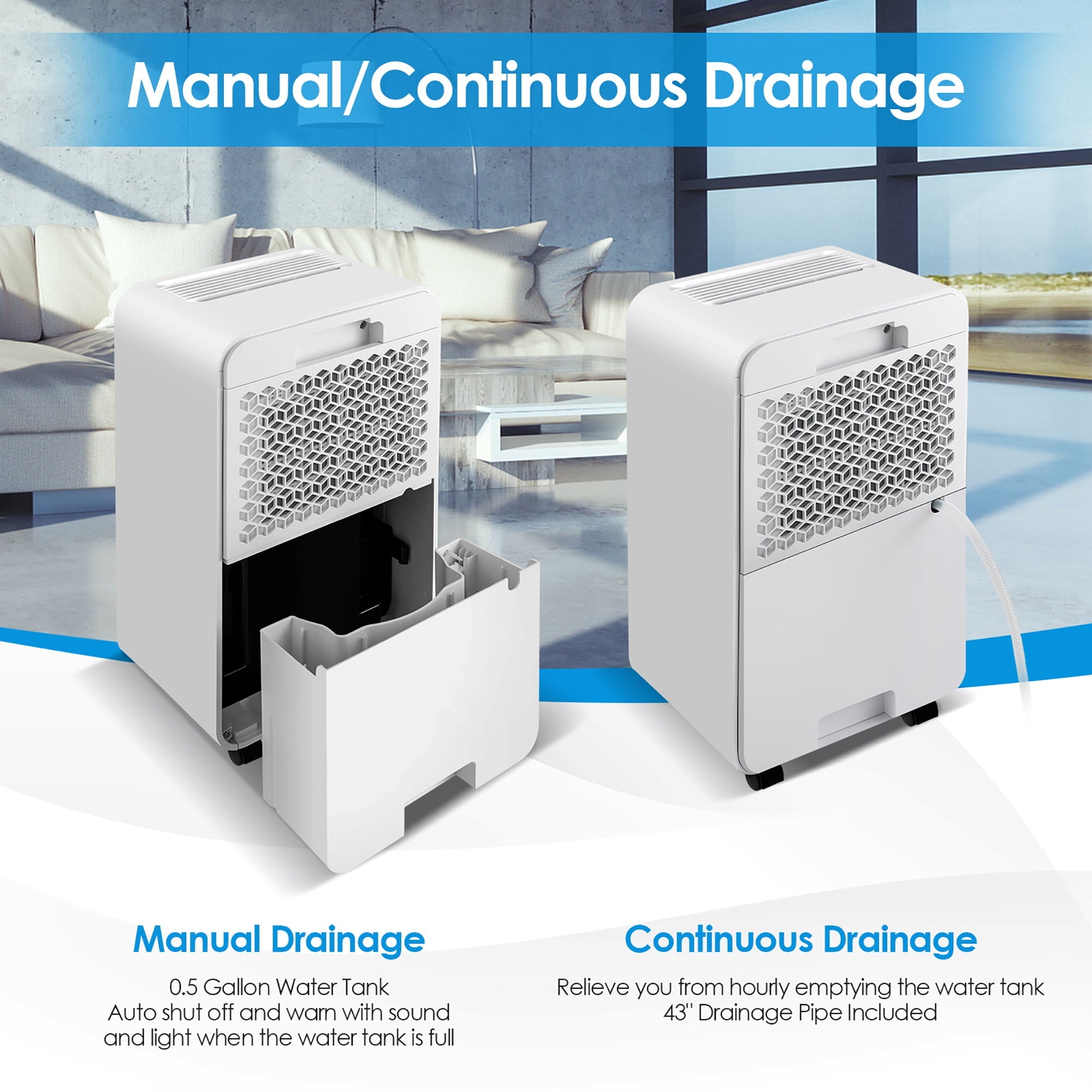 Costway 32 Pints 2000 Sq. Ft Dehumidifier for Home & Basements w/3-Color Digital Display