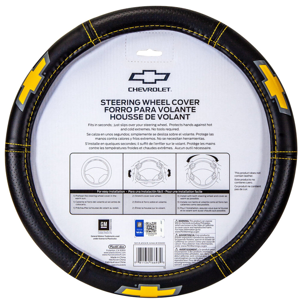 Plasticolor Chevy Deluxe Series Universal Steering Wheel Cover, Black & Yellow, 1 Pc, 1 lb
