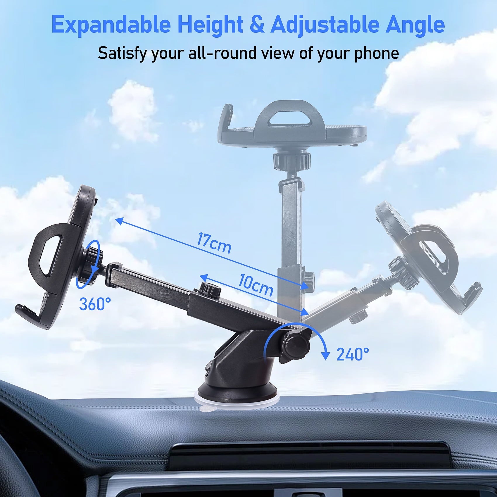 Huryfox Car Phone Holder Universal Mobile Mount for Vehicle, Smartphone Stand on Dashboard, Windshield, Vent, Automobile Cradle Compatible with iPhone, Android Phone