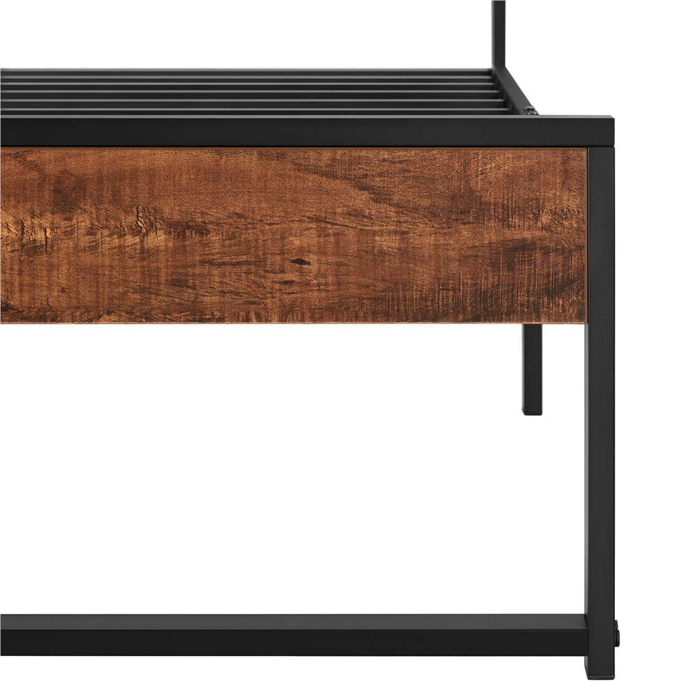 Topeakmart Rustic Metal Bed Frame Slatted Bed Base with Wooden Headboard and Footboard, Twin
