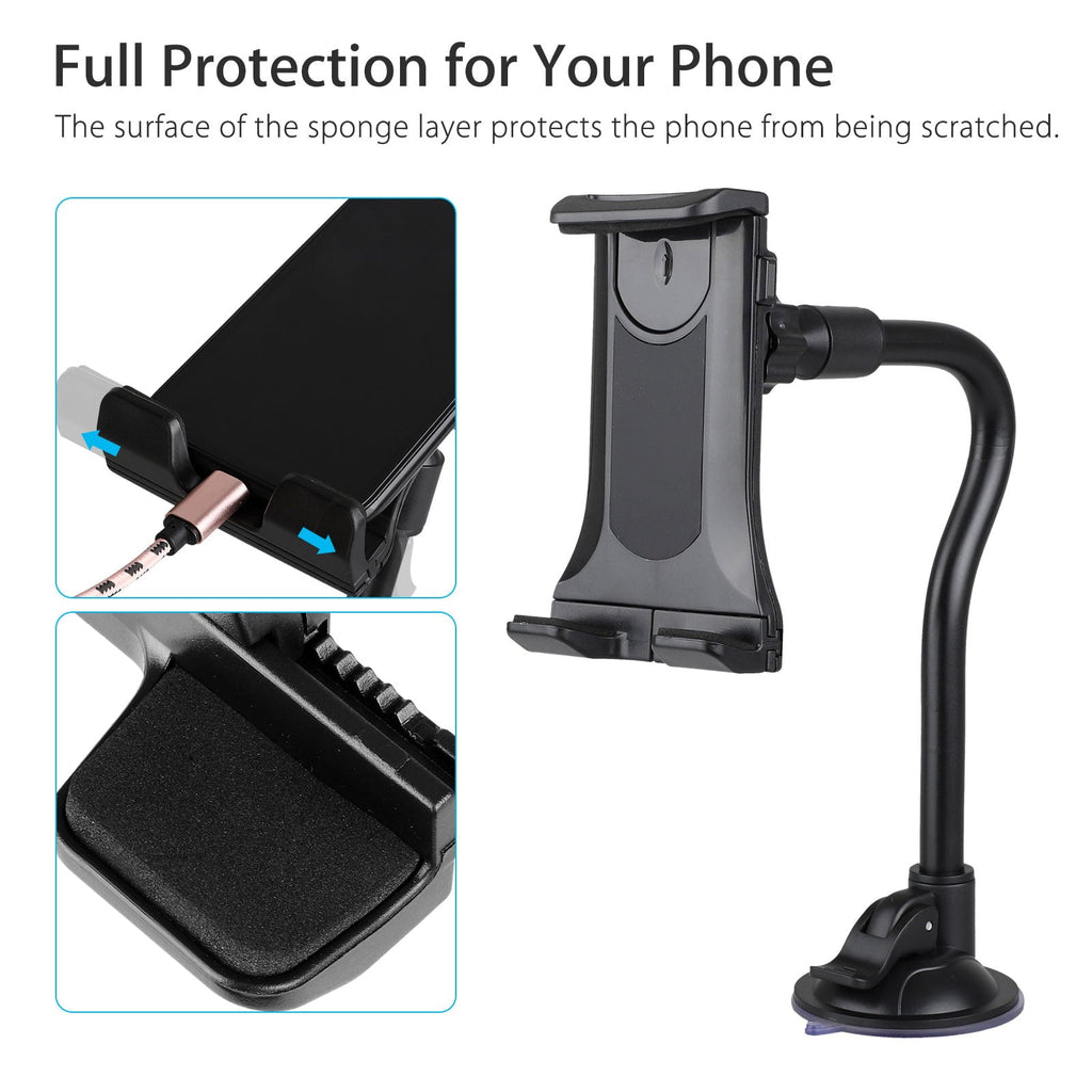 Tablet Car Mount Holder, TSV Long Arm Suction Cup Mount Stand Cradles for 4-12inch Tablet Cell Phone SUV Truck Vehicle Auto, Windshield Mount Holder, 360degree Rotating Hands-Free Navigation