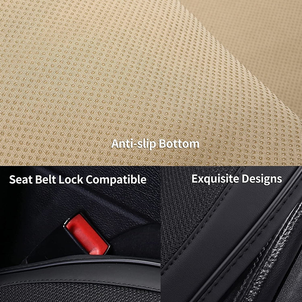 Coverado Front Pair Seat Protector, Breathable Leather & Fabric Car Seat Cushions 2 Pieces, Oval Pattern, Protective Seat Covers Universal Fit Most Vehicles, Sedans, SUVs, Trucks and Vans, Black