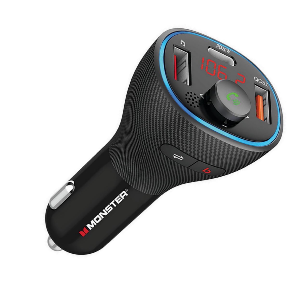 Monster LED FM Transmitter, Features Dual Charging, 20W, Type-C and USB 3.0