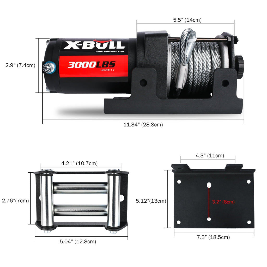 X-BULL Electric Winch 12V 3000LBS Steel Wire for Towing ATV/UTV Off Road with Mounting Bracket Wireless Remote