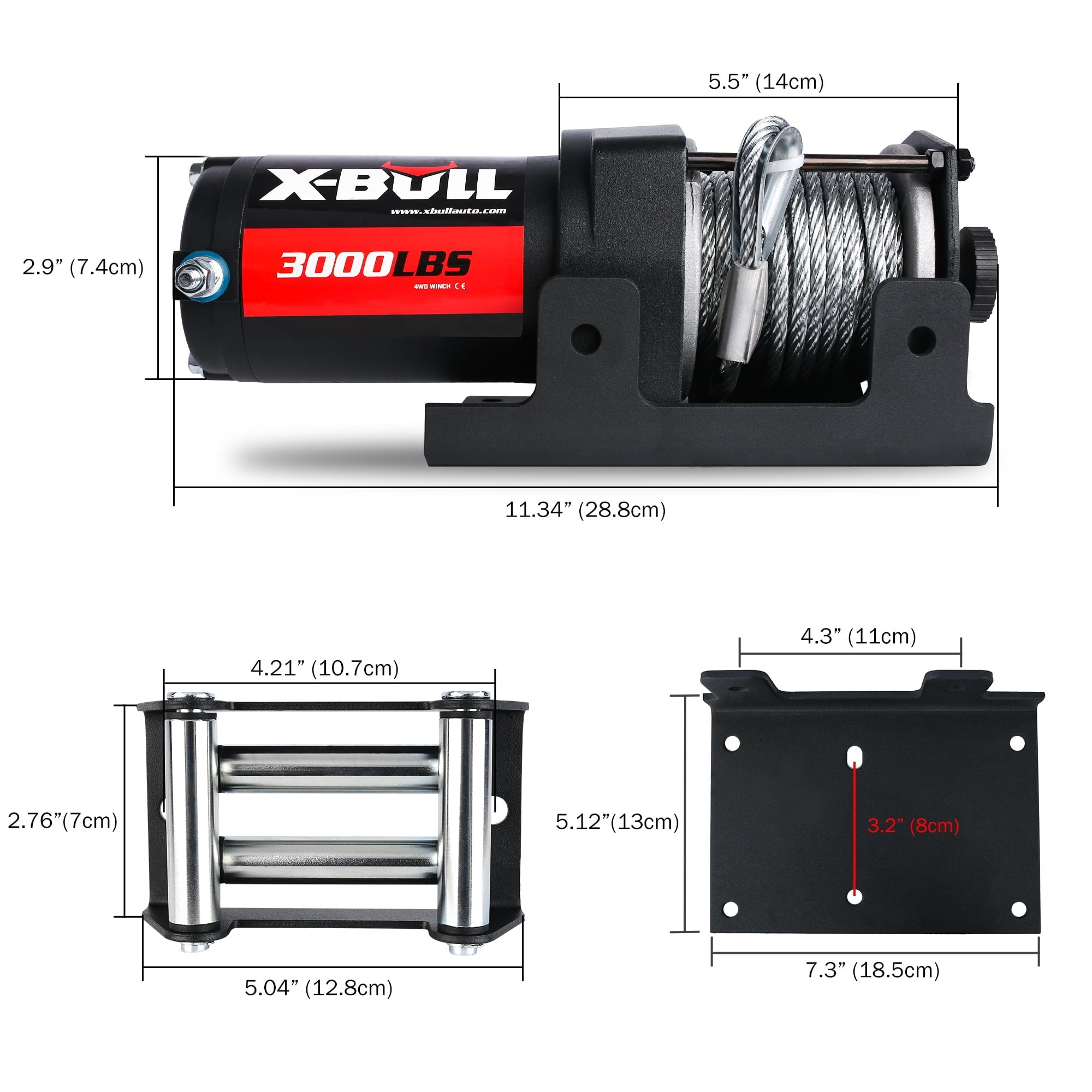 X-BULL Electric Winch 12V 3000LBS Steel Wire for Towing ATV/UTV Off Road with Mounting Bracket Wireless Remote