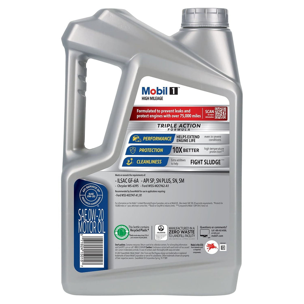 Mobil 1 High Mileage Full Synthetic Motor Oil 0W-20, 5 qt