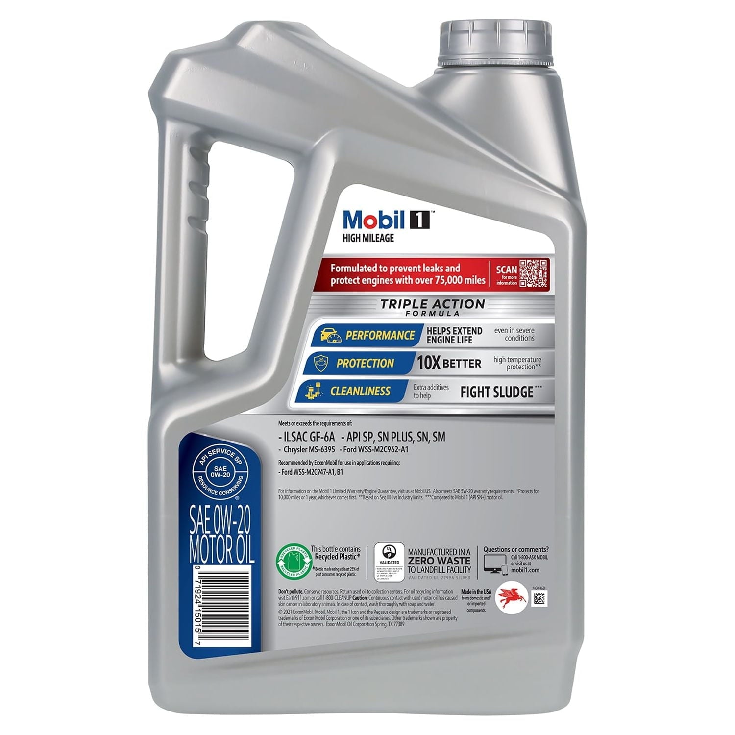 Mobil 1 High Mileage Full Synthetic Motor Oil 0W-20, 5 qt