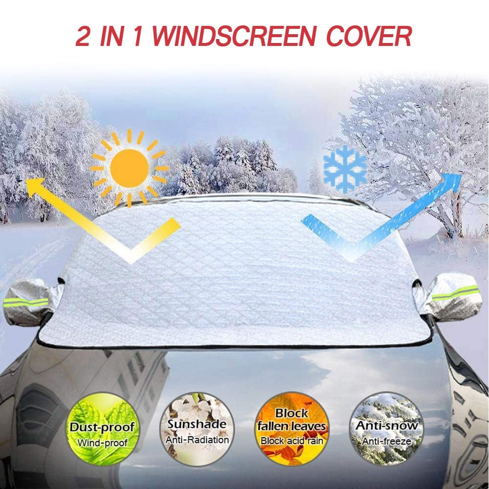 IC ICLOVER Magnetic Car Windshield Snow Cover Thicken Sun Shade Frost Guard Winter Windshield Snow Ice Cover Car Windshield Protector for Car Trucks Vans and SUVs Stop Scraping Cute