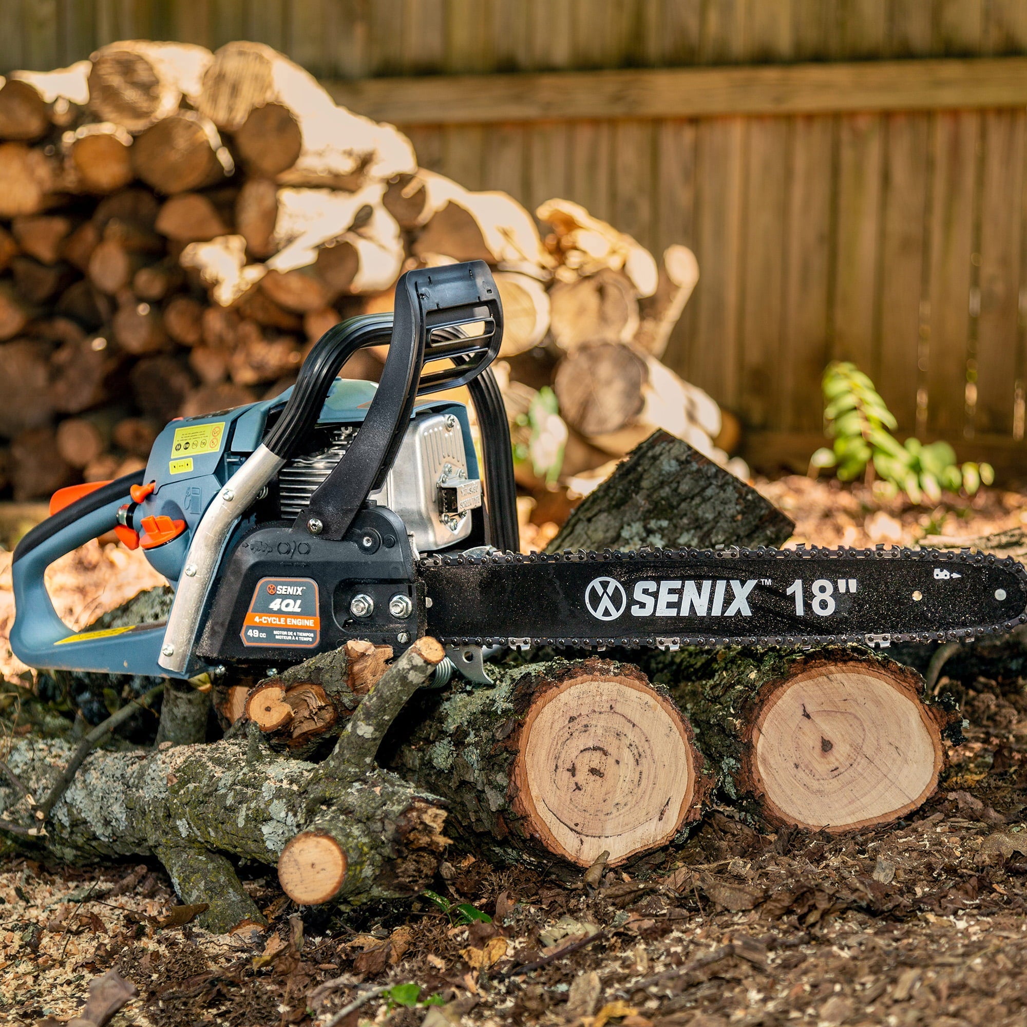 SENIX 18-inch 49 Cc 4-Cycle Gas Powered Chainsaw, Oregon Bar and Chain, CS4QL-L1