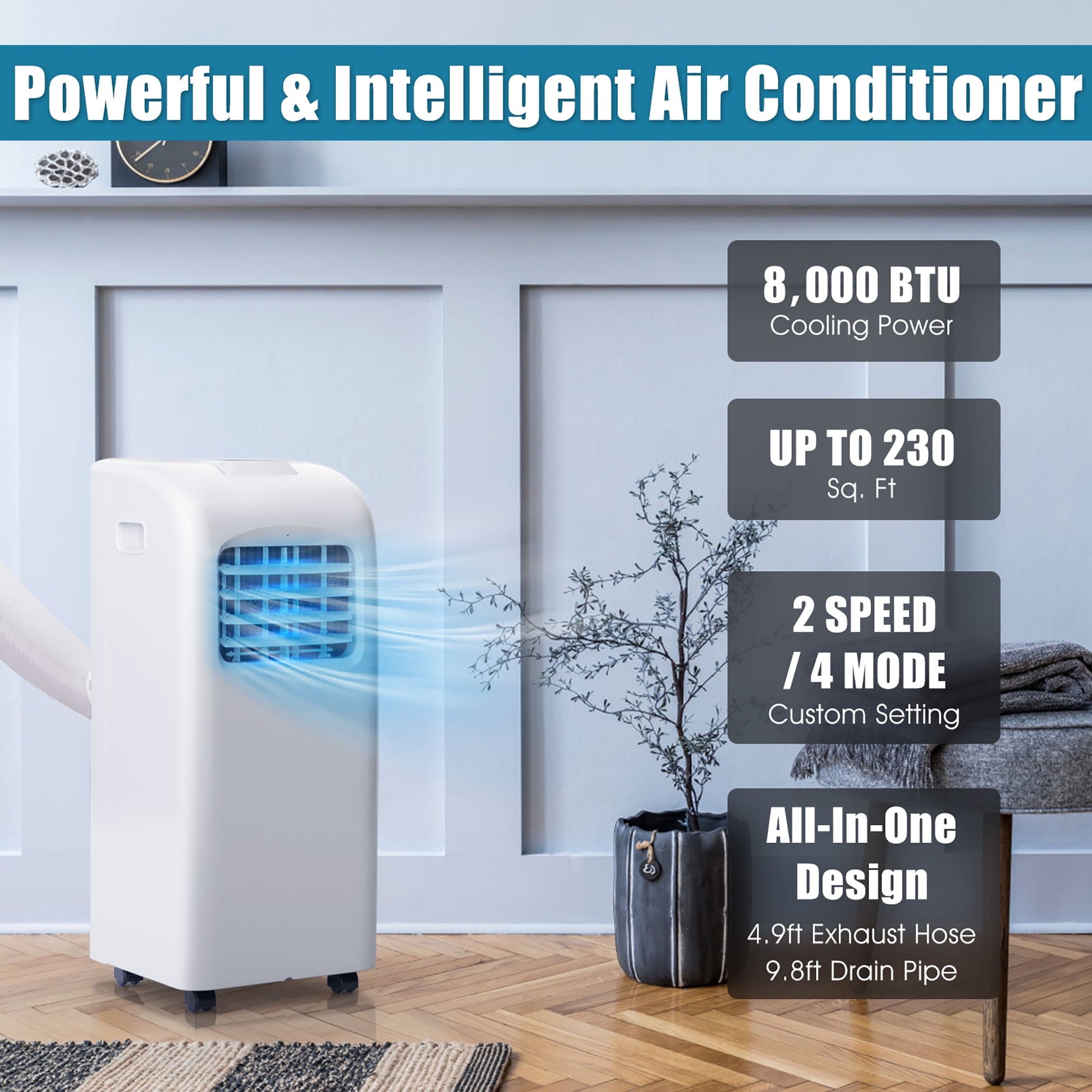 Costway 5500 BTU (8000 ASHRAE) Portable Air Conditioner & Dehumidifier Function Remote W/ Window Kit