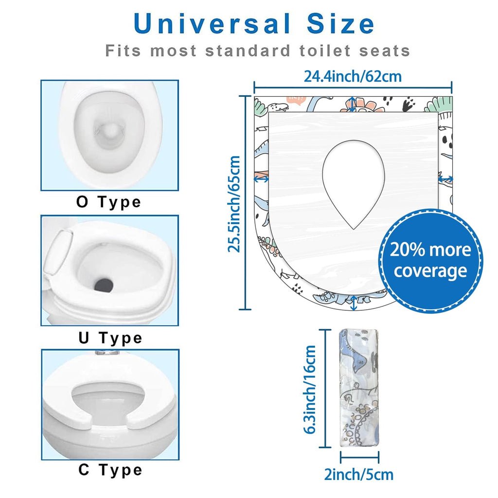 YIHATA Disposable Toilet Seat Covers - 20 Pack - Waterproof, Ideal for Kids and Adults – Extra Large, Individually Wrapped for Travel, Toddlers Potty Training in Public Restrooms (Dinosaurs)