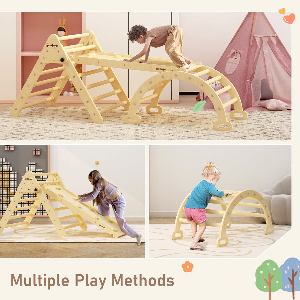 BanaSuper Large 3 in 1 Climbing Triangle Ladder with Ramp & Arch Foldable Wooden Climbing Triangle Set Montessori Climbing Toys for Baby Ourdoor Indoor Playground Play Gym Gift for Boys Girls