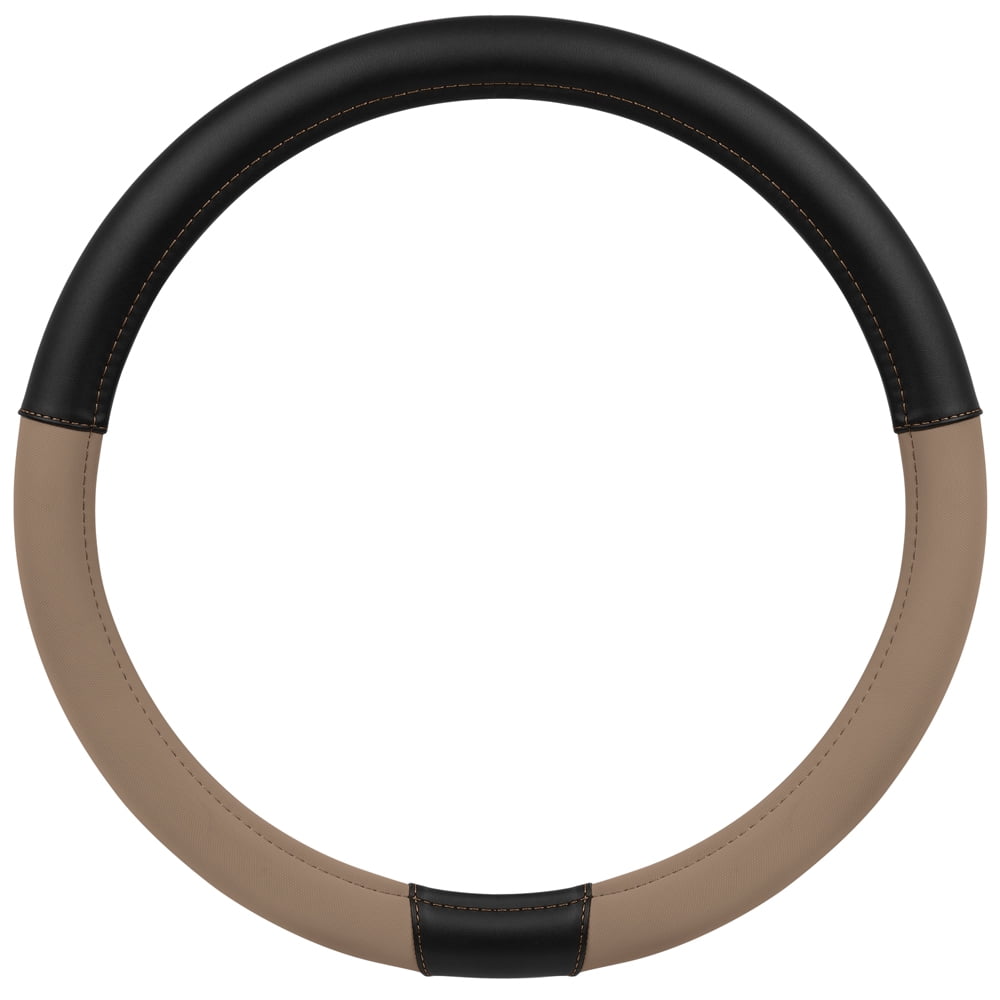 CATERPILLAR Two Tone Ergonomic Soft Leather Grip Steering Wheel Cover - Strong, Durable and Comfortable Universal Size 14.5-15.5" (Dark Gray / Black)