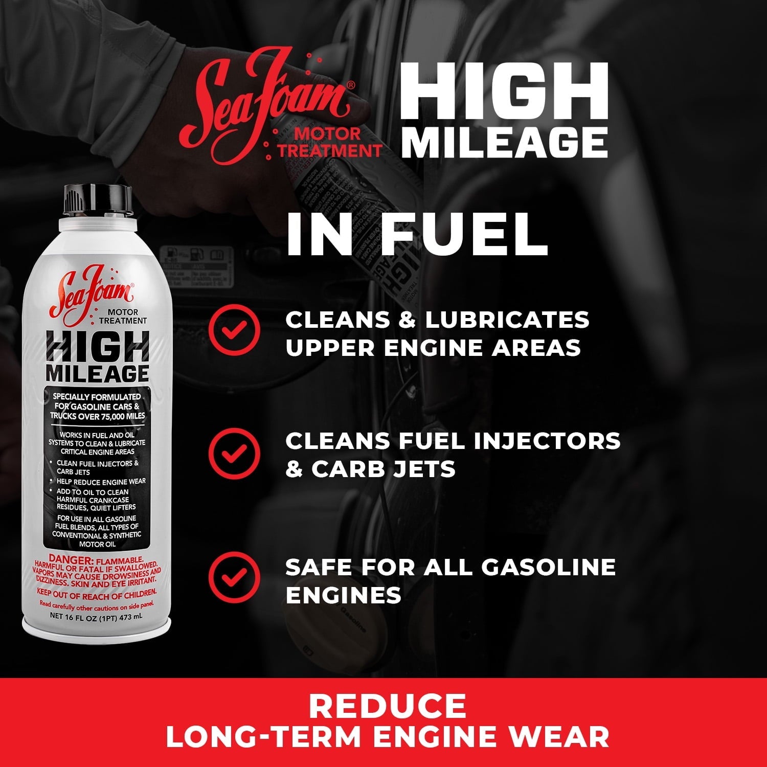 Sea Foam High Mileage Motor Treatment Additive, 16 oz