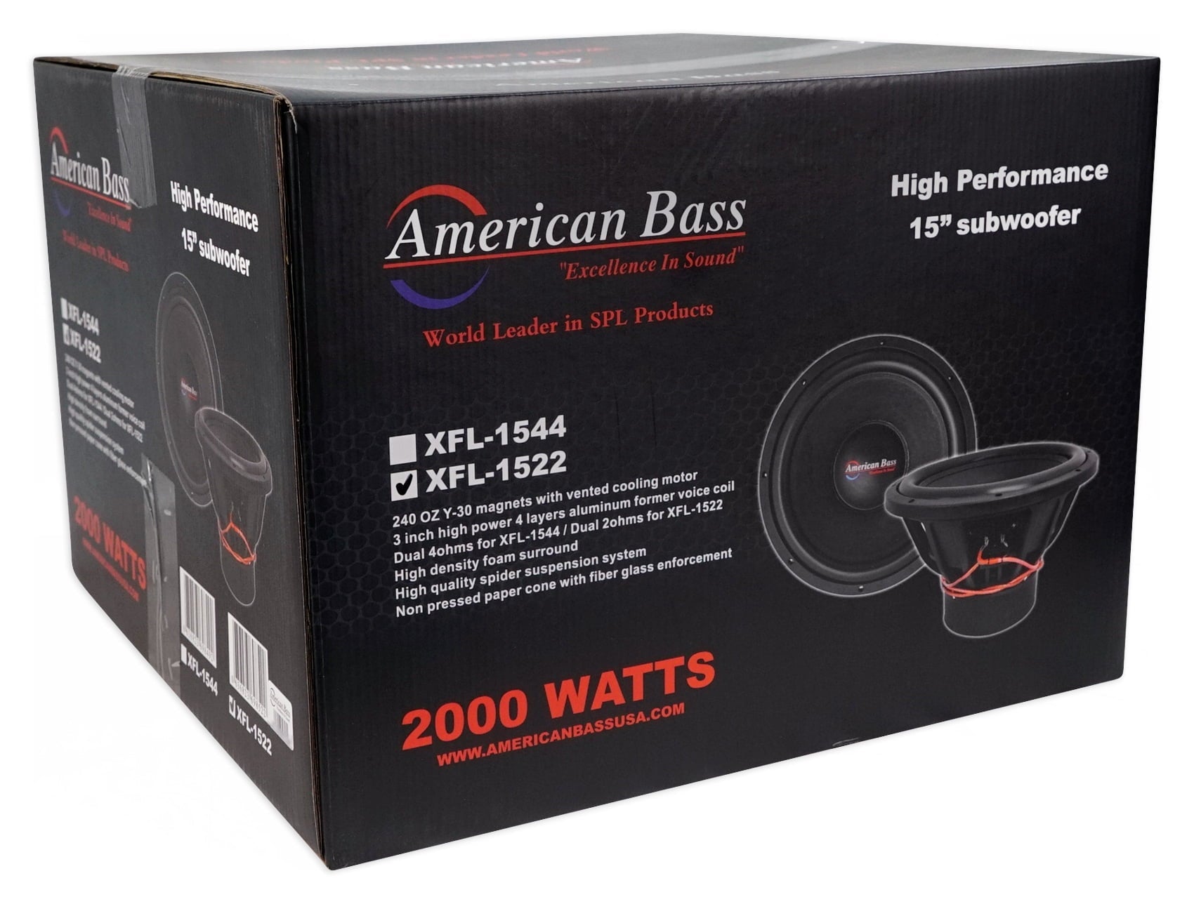 American Bass XFL-1522 2000w 15" Competition Car Subwoofer 3" Voice Coil/200Oz
