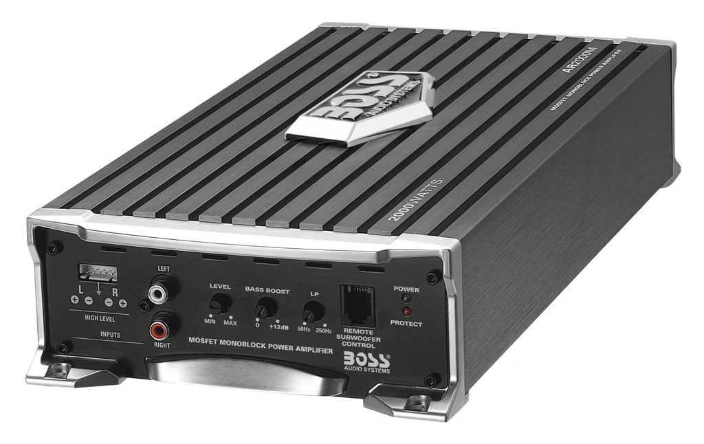 BOSS Audio Systems AR2000M Armor Series Car Amplifier - 2000 High Output, Monoblock, Class A/B, 2/4 Ohm Stable, High/Low Level Inputs, Low-Pass Crossover, Mosfet Power Supply, Stereo