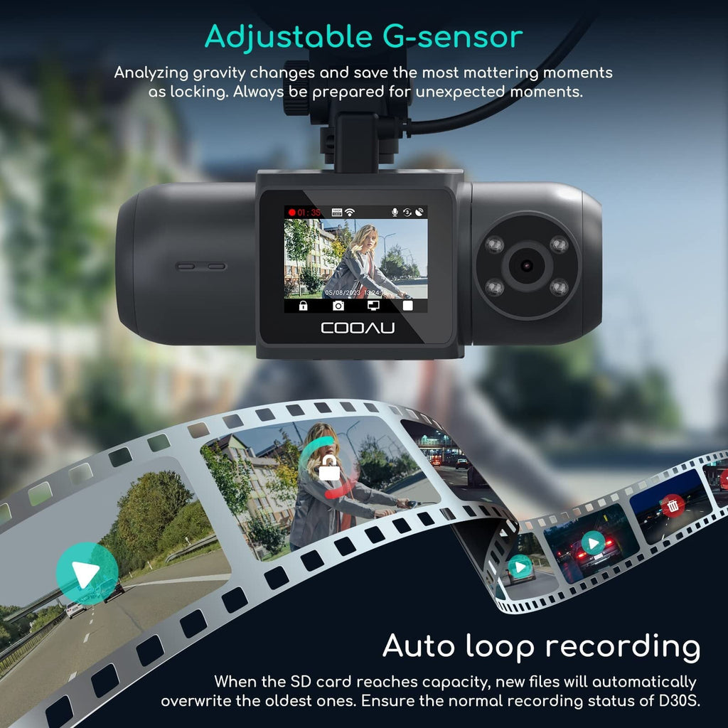 Dash Cam WiFi 2.5K Dual Dash Cam Front and Inside, Parking Mode, Loop Recording Dash Camera Driving Recorder with GPS and Speed