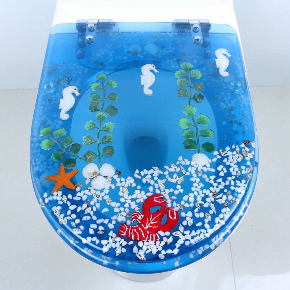 Oukaning Toilet Seat U/V Shape Resin Decorative Toilet Seat Seashell Sea Plants Decored Bathroom