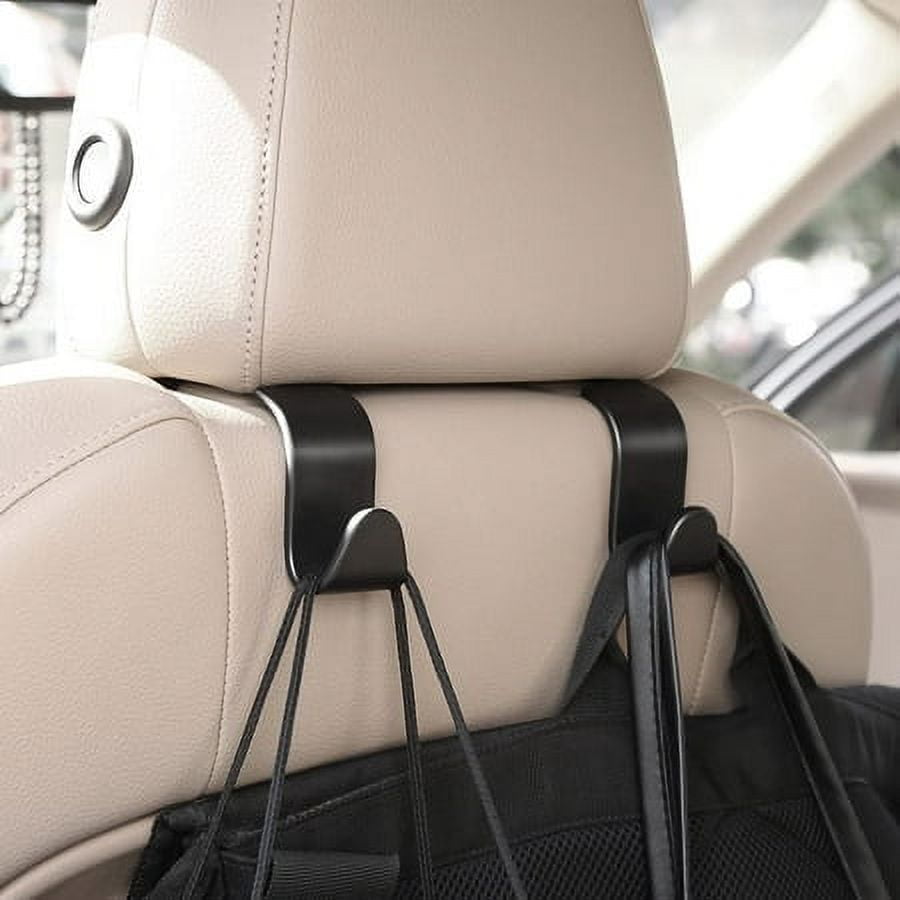 FVSA 4 Pack Seat Headrest Hooks for Car, Auto Seat Purse Holder Hangers Storage Organizer Interior Accessories, Stainless steel Car Hooks, Purse Hook for Coats, Umbrellas, Grocery, Bags, Handbag-Black