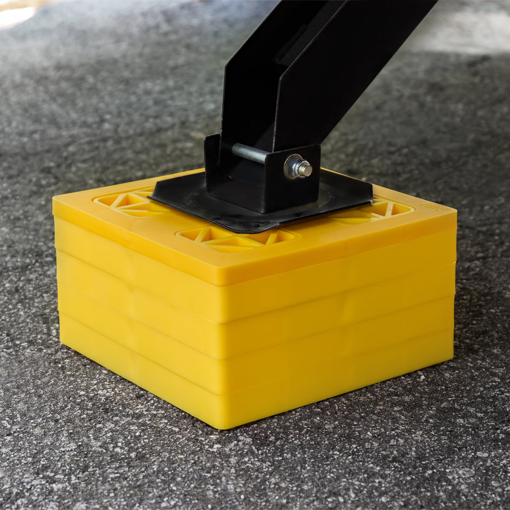 Camco FasTen RV Leveling Blocks | Features a Durable Resin Design and Convenient Carrying Handle | Compatible with Single Wheel, Stabilizer Jacks, and More | 8.5-Inches x 8.5-Inches x 1-Inch (21022)
