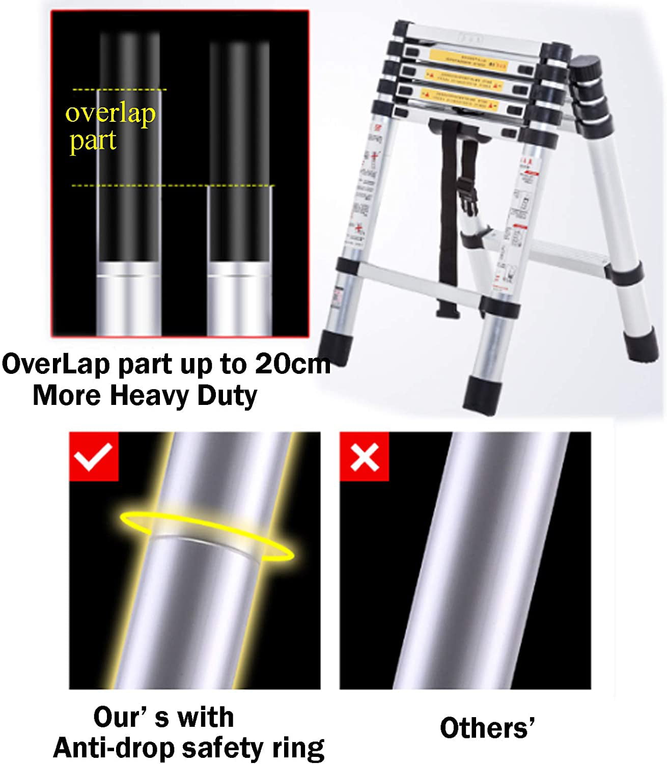 6+5 Telescopic Step Ladder Aluminium Heavy Duty 150KG/330lb Folding Portable Extendable Anti-Slip Stepladder for Home Garden Office Garage Home Loft DIY