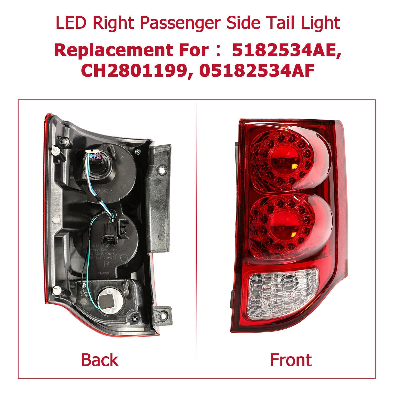 Kojem Right Tail Light Lamp  for 2011-2020 Dodge Grand Caravan & Ram C/V Rear Brake Lamp Taillight  Passenger Side Replaces 05182534AF