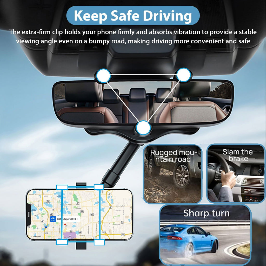 Car Phone Mount, TSV Rearview Mirror Cell Phone Holder, Universal Adjustable Rear View Mirror Clips Cradle, 360° Bracket Car Mount Fits for iPhone 14 13 12 Pro Max, Galaxy