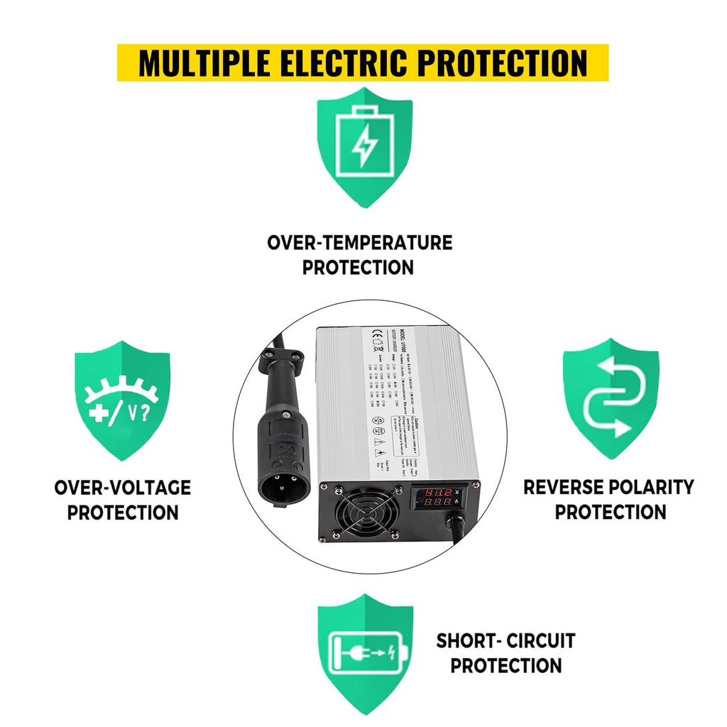 BENTISM Golf Cart Battery Charger48V Club Car Charger 15A Golf Cart Electric Charger 3 Pin Plug Round / LED Club Car Battery Charger Aluminum Shell Power Wise Golf Cart Battery Charger