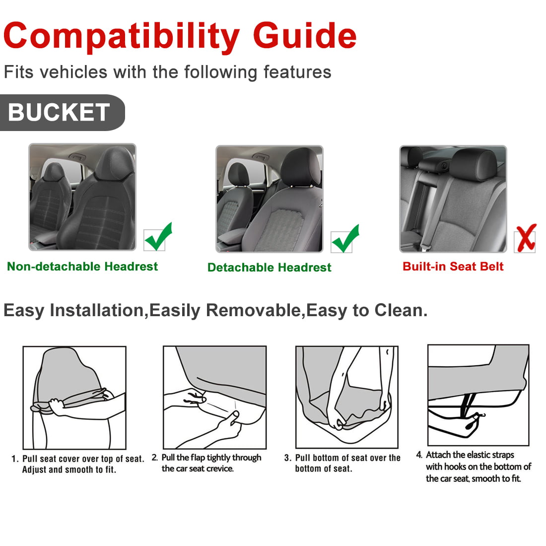Universal Front High Back Bucket Car Seat Cover Gray Black Fit for Most Auto Car Truck SUV