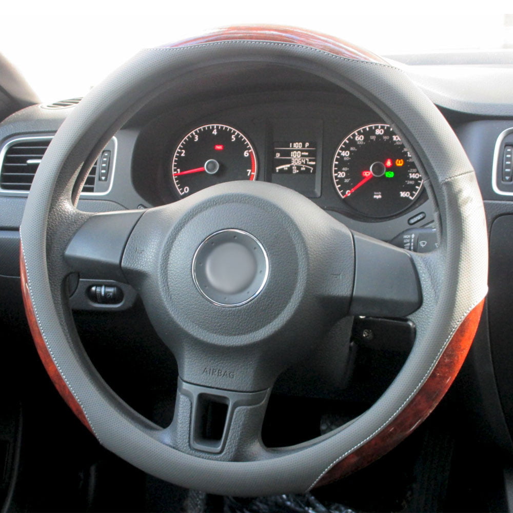 1 Pc Car Truck Steering Wheel Cover Auto Cool Universal Fits Most Gray Wood 15"