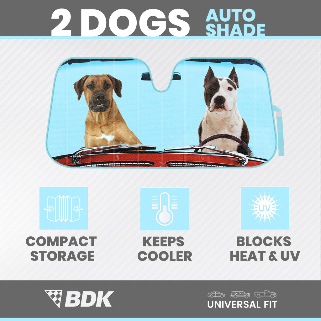 BDK Two Dogs Design Auto Auto Shade for Car SUV Truck, Pet Pals, Double Bubble Foil Jumbo Accordion