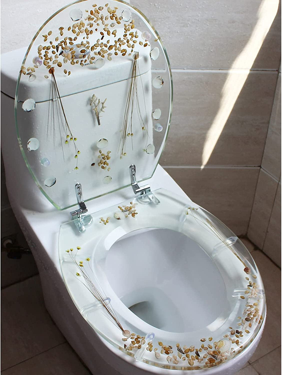 OUKANING Transparent Resin Toilet Seat Shell Decoration Home Bathroom Toilet Durable