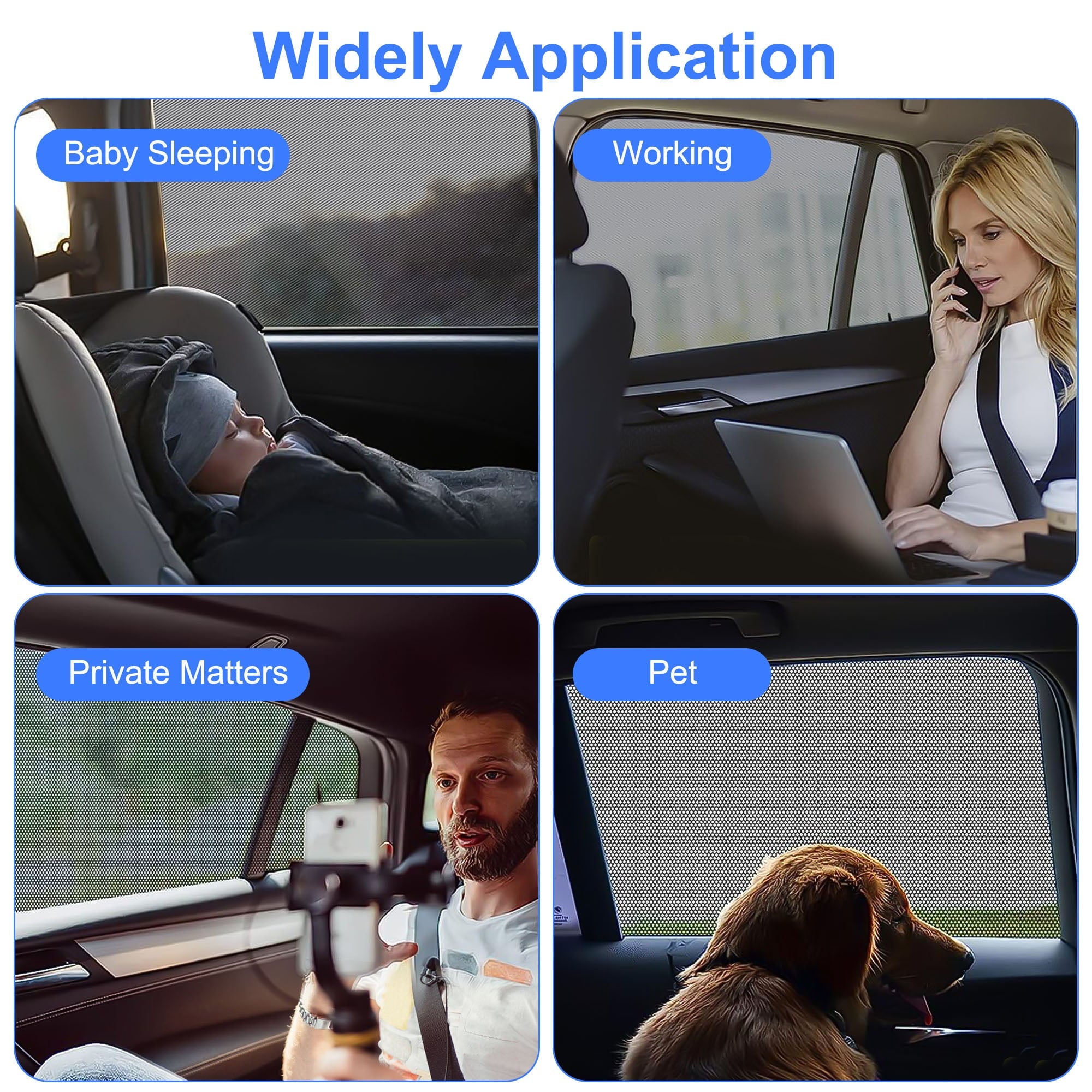 TSV 4Pcs Car Window Sun Shade, Universal Car Window Screens, Breathable Mesh Sun Visor Shades Protect from UV Rays, Sun Glare