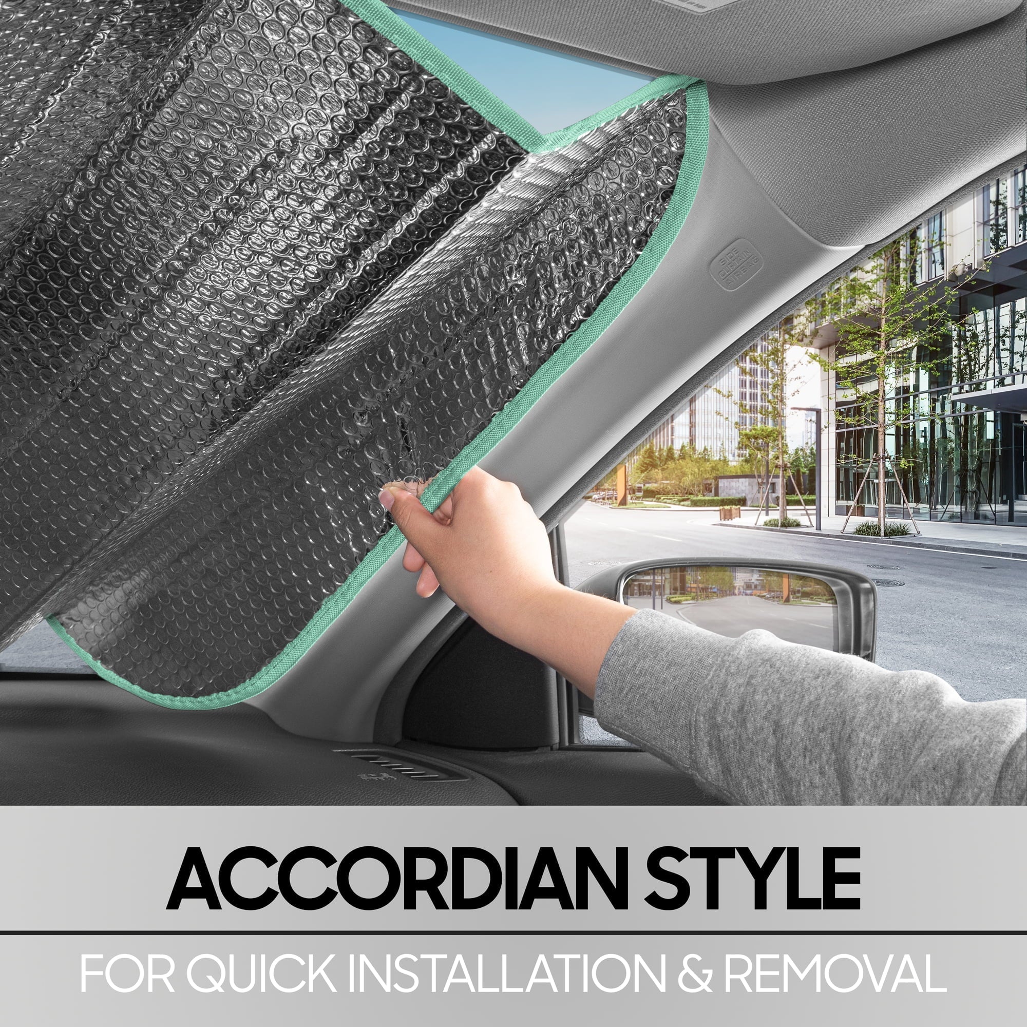 Iridescent Matte White Front Windshield Sunshade-Accordion Folding Shade-Blocks UV Rays- 58 x 27"in