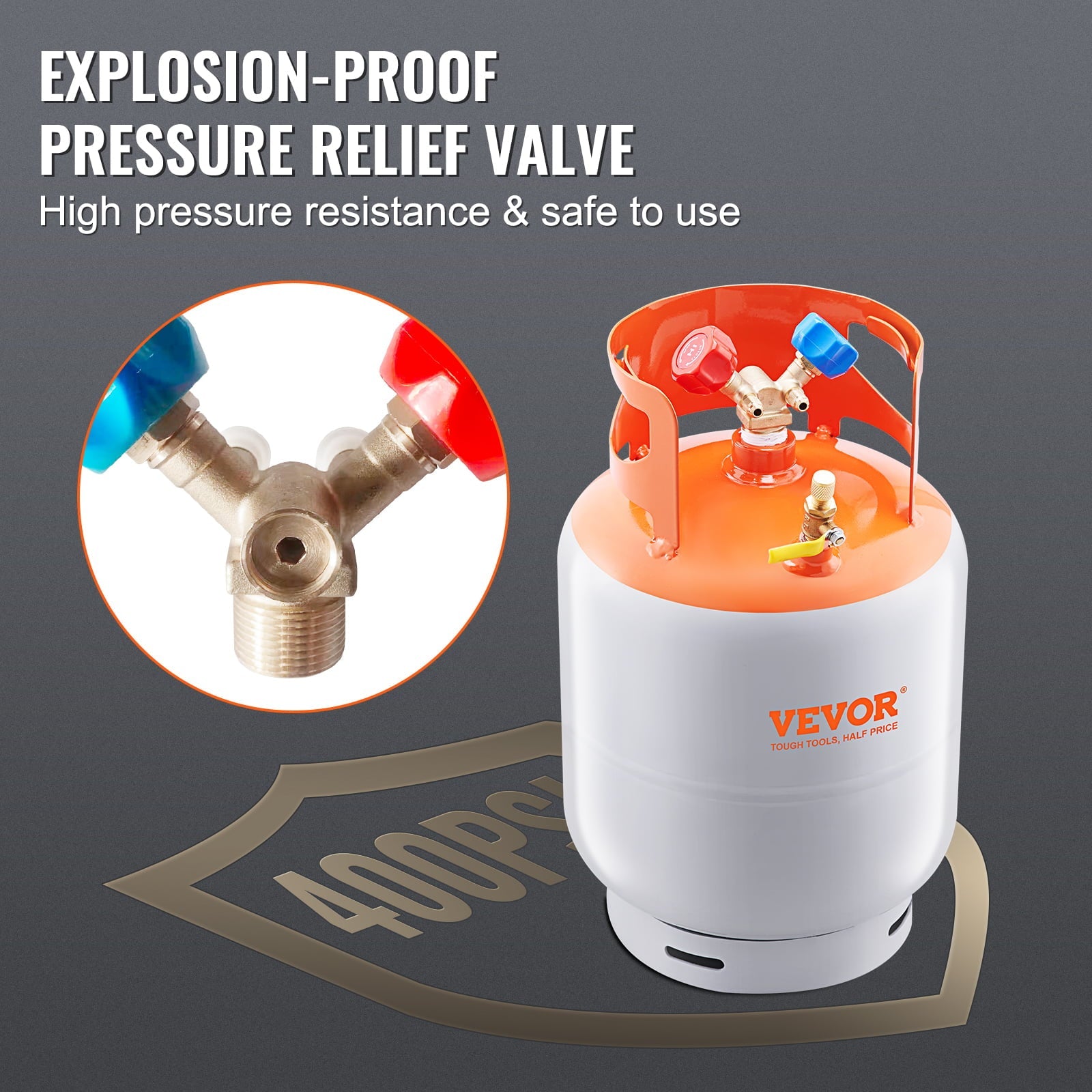 VEVOR Refrigerant Recovery Reclaim 30lb Cylinder Tank 400 PSI Liquid Rated Y Valve