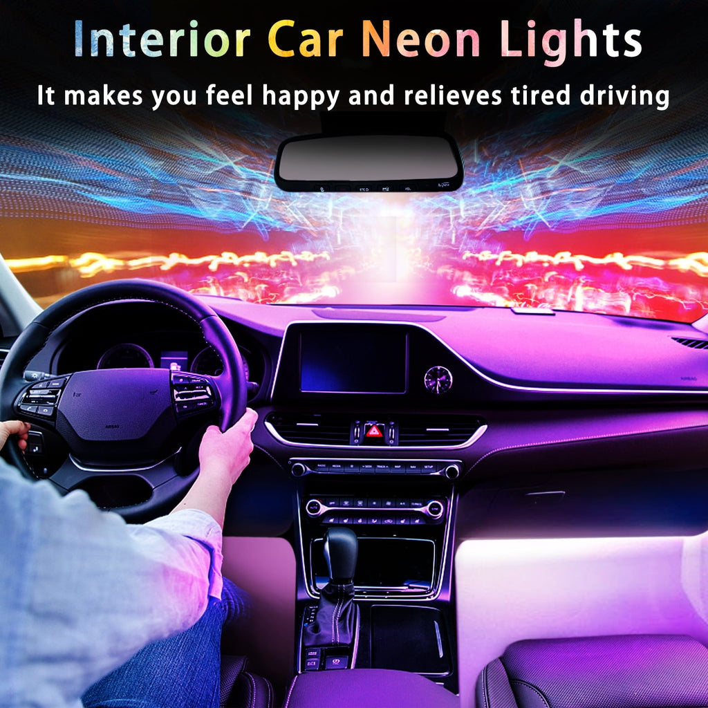 HXXF Interior Car Lights Car Accessories Car Led Lights APP Control with Remote Music Sync Color Change RGB Under Dash Car Lighting with USB Car Charger (RGB)