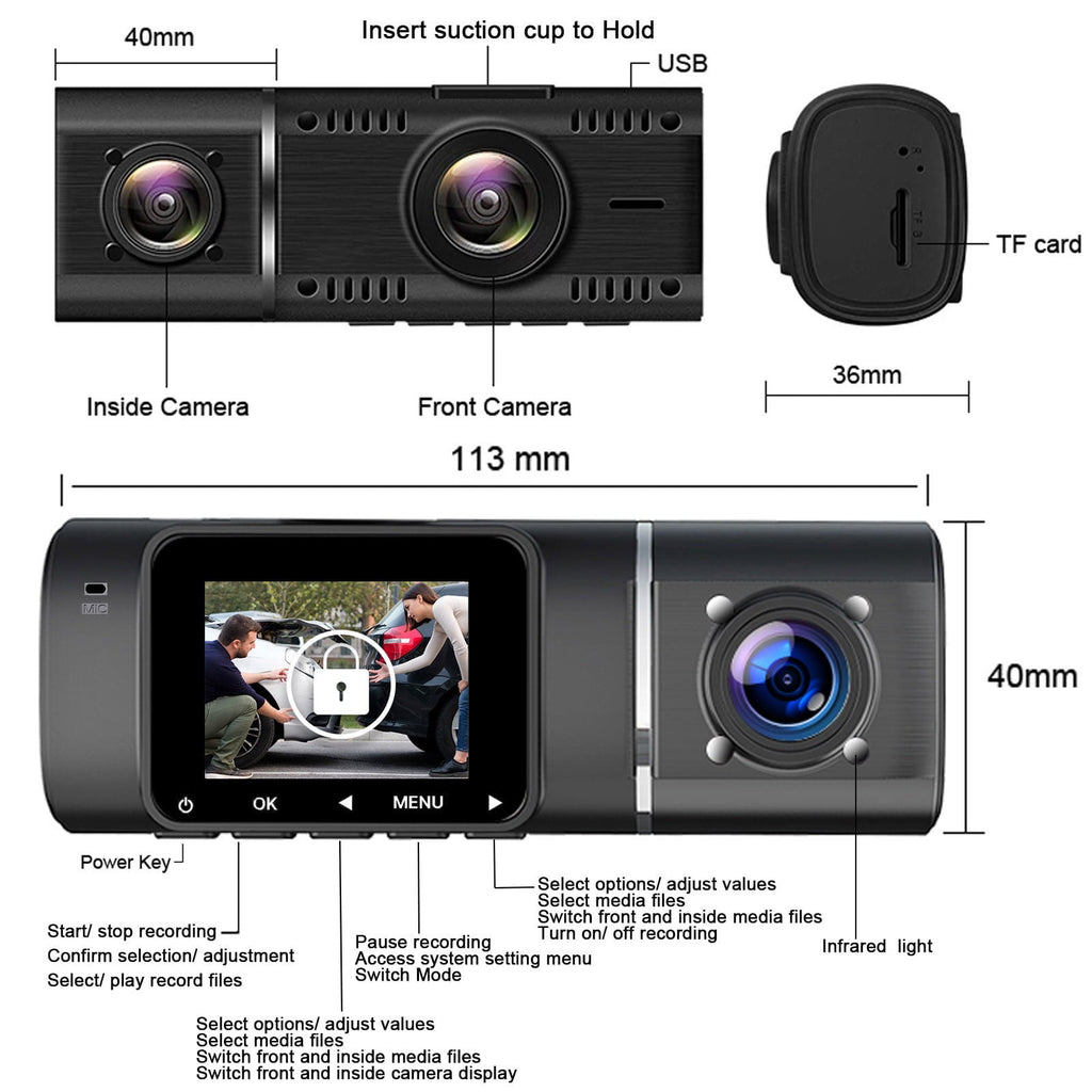 TOGUARD 4K Dual Dash Cam Front and Inside with 64GB U3 SD Card Car Camera Driving Recorder with WDR, IR Night Vision,G-sensor, Loop recording, Parking Monitor, Motion Detection
