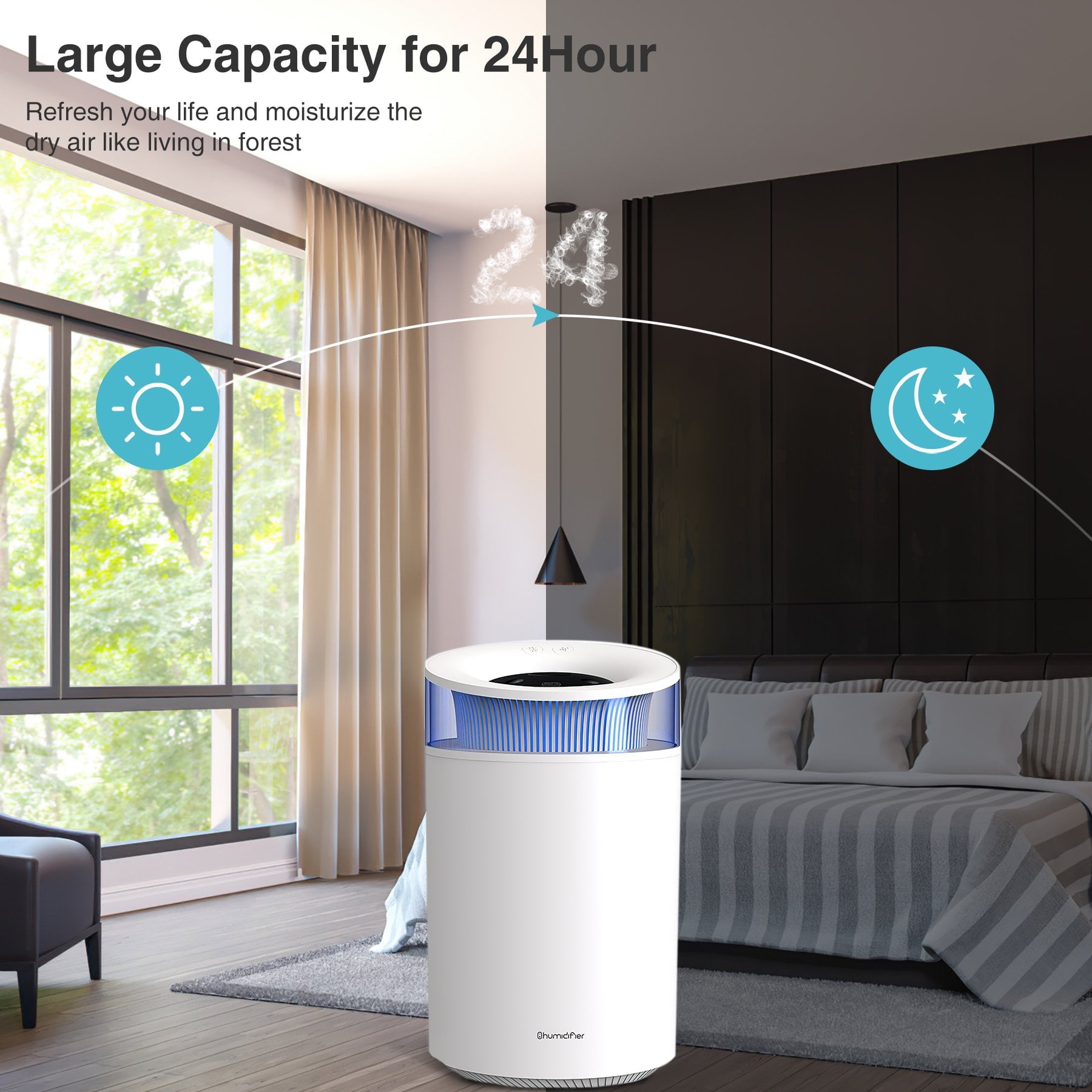 VAVSEA Room Humidifier for Bedroom, 2.5L UltraQuiet Cold Mist Air Humidifier for Baby ＆ Home, with Essential Oil, 4 Air Diffusion Modes, 7-Color LED Light, Up to 30 hour Runtime
