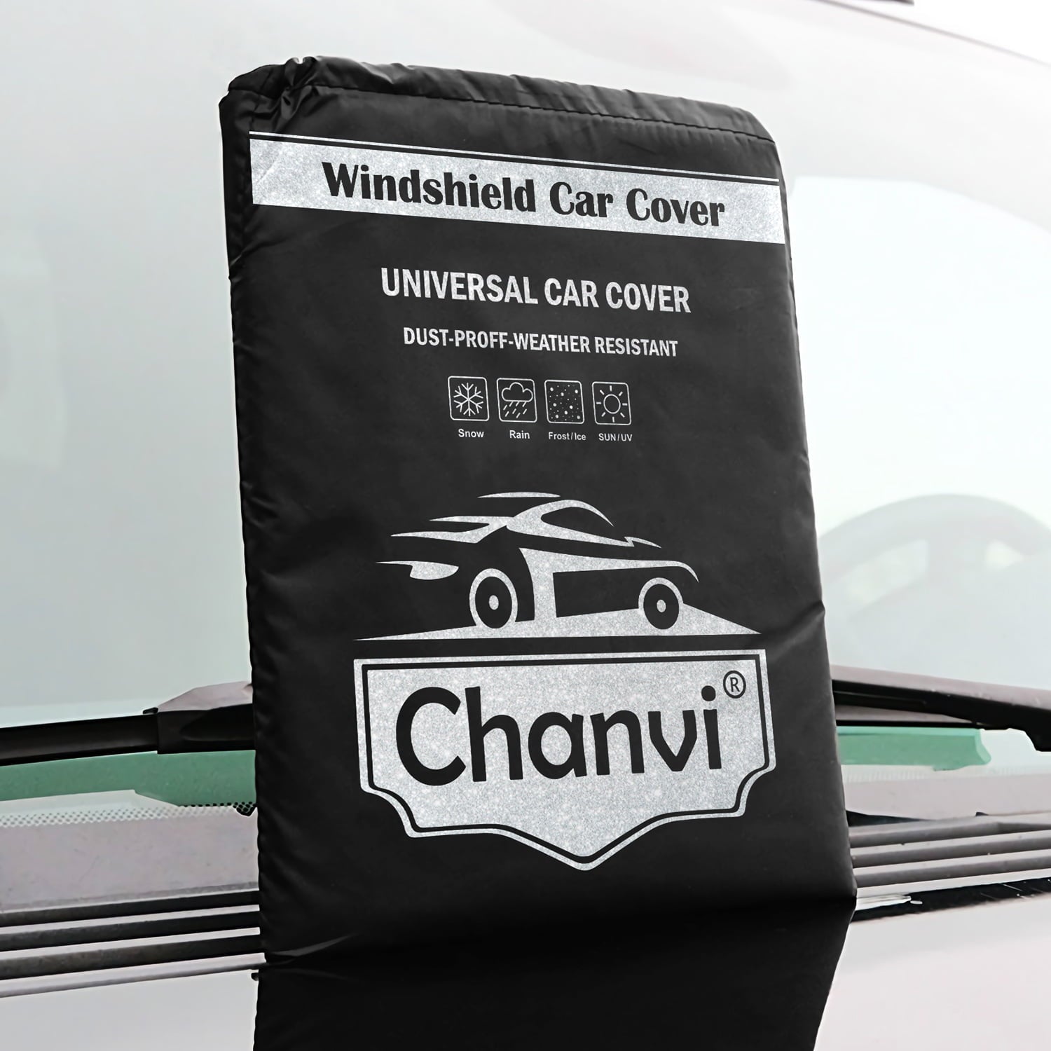 Chanvi Windshield Snow Ice Cover Extra Larger Size 97"x 63" Cover with 3 Layers Material Waterproof Sun Protection All Cars, Trucks, SUVs, Mpvs (Black, 97"x 63")