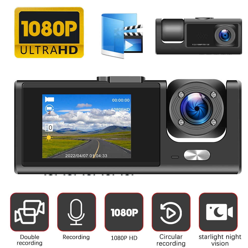 Podofo 2" Car Dual Camera Dash Cam Front and Backup 1080P Driving Recorder DVR 150° Wide Angle Night Vision Loop Recording