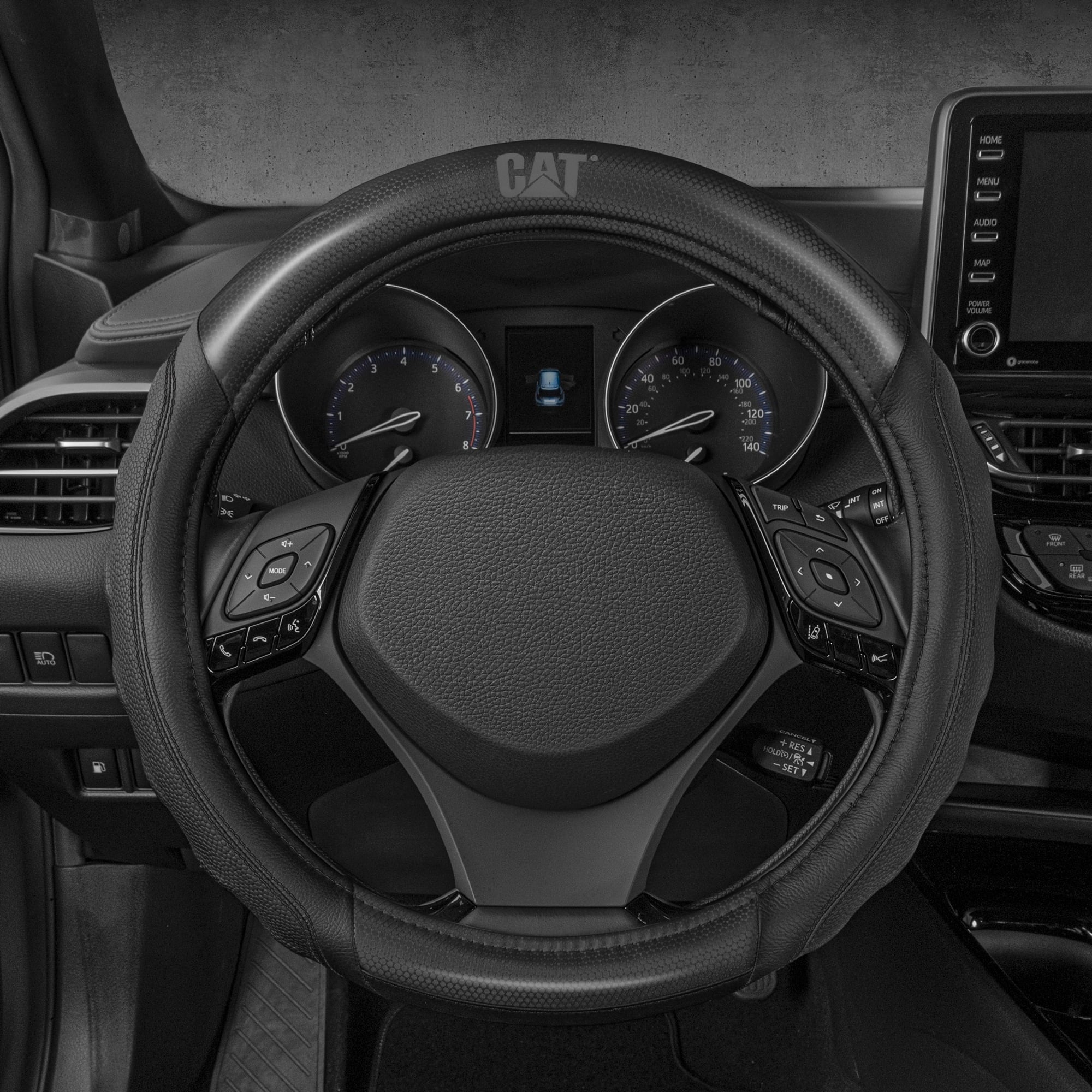 Caterpillar Two Tone Carbon Fiber Grip Steering Wheel Cover – Size 14.5-15.5 in. 1 lbs. (Black)