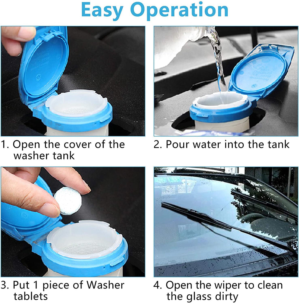 30 Pcs Glass Solid Wiper Cleaning Tablets, Car Windshield Glass Concentrated Washer Tablets, Multifunctional Car Effervescent Washer Cleaning Tool for Car Kitchen Window