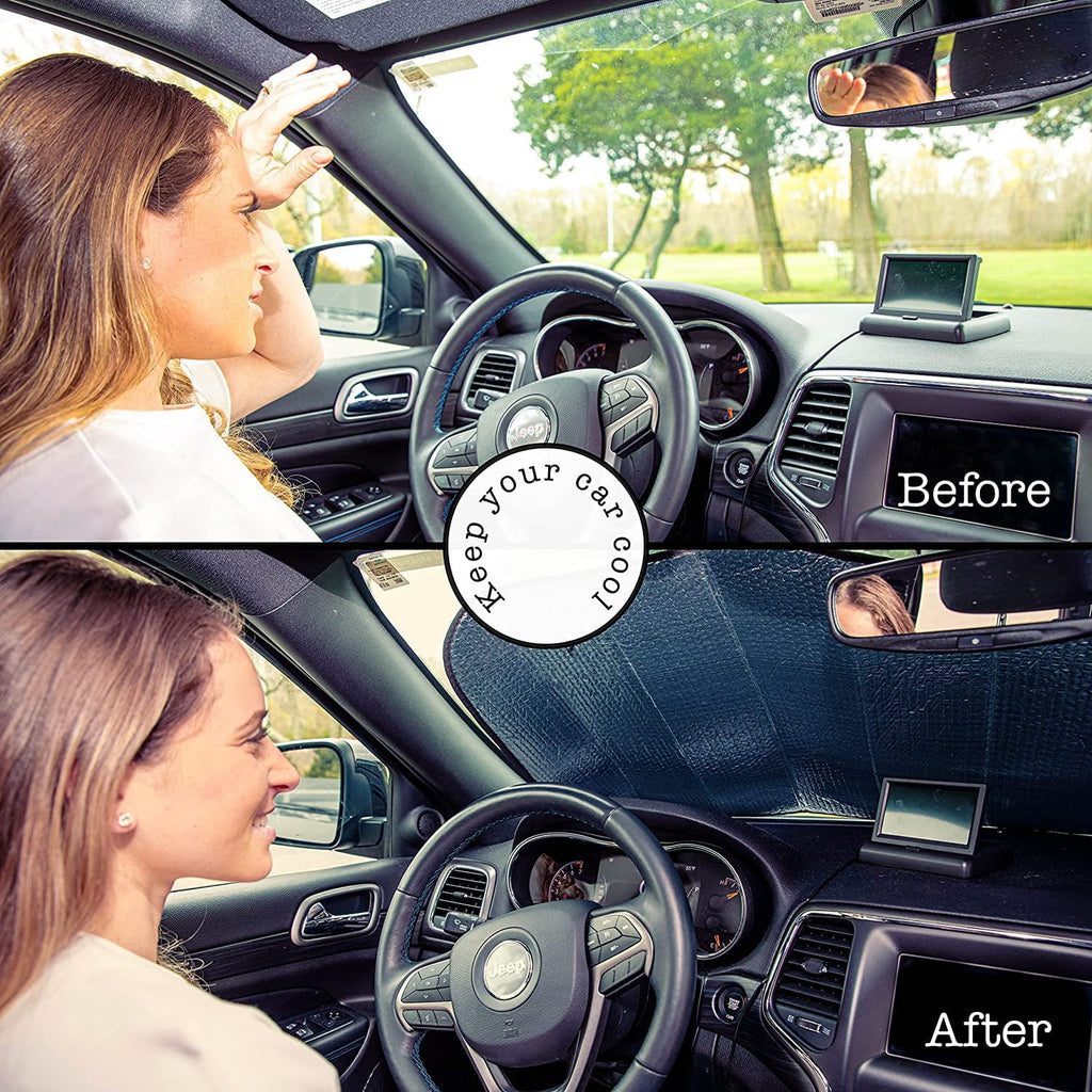 Silver Car Foldable Sun Shade - Zone Tech Accordion Metallic Reflective Car Sun Shade