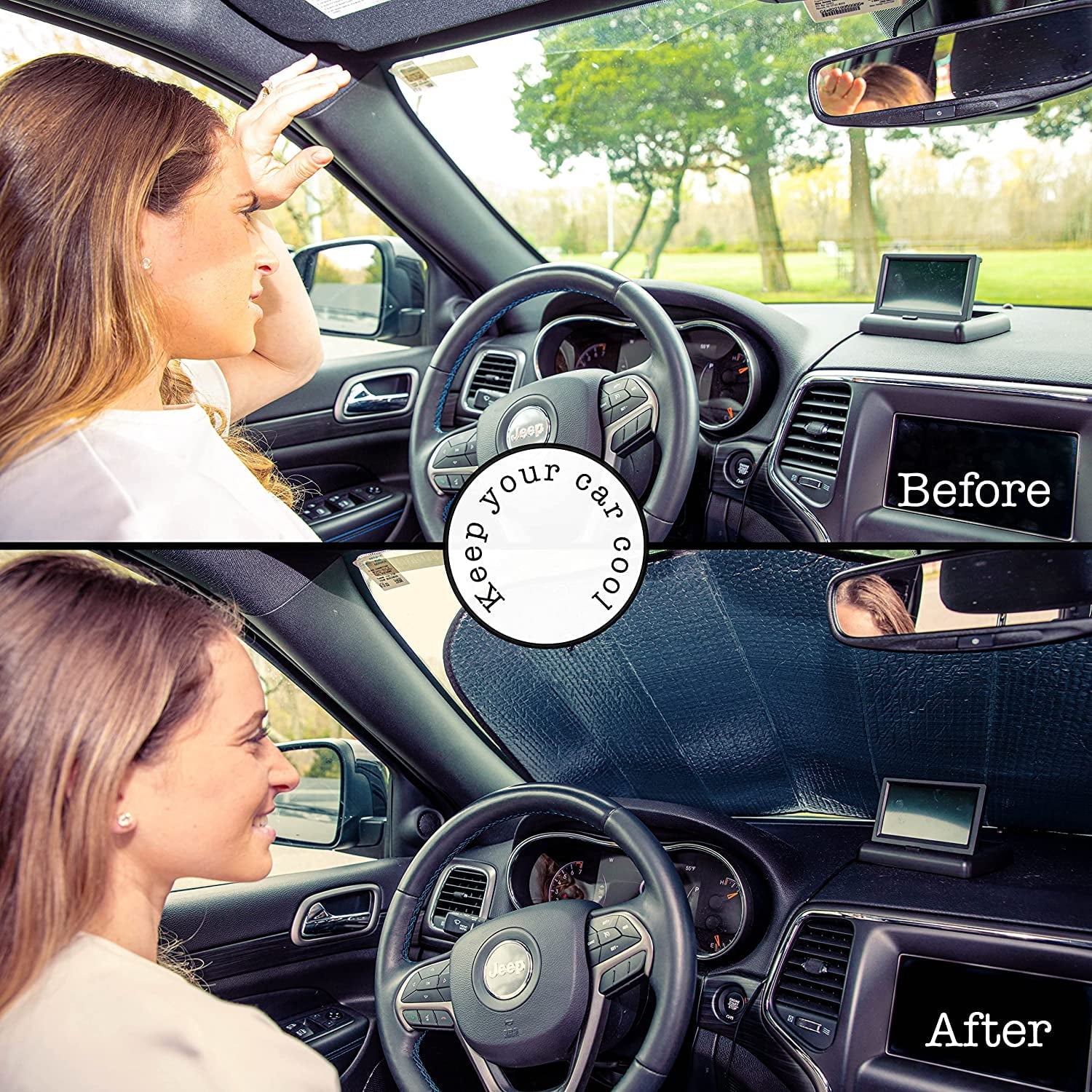 Silver Car Foldable Sun Shade - Zone Tech Accordion Metallic Reflective Car Sun Shade