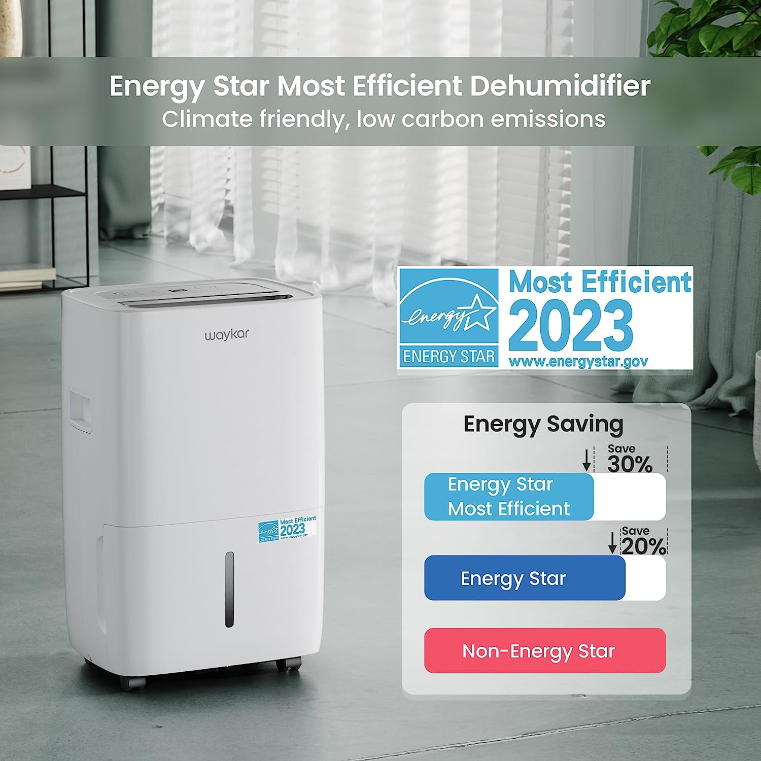Waykar 80 Pints Dehumidifier, Energy Star Dehumidifier for Basements and Home, Dehumidifiers with Drain Hose, 1.14 Gallons Water Tank, Spaces up to 5,000 Sq. Ft