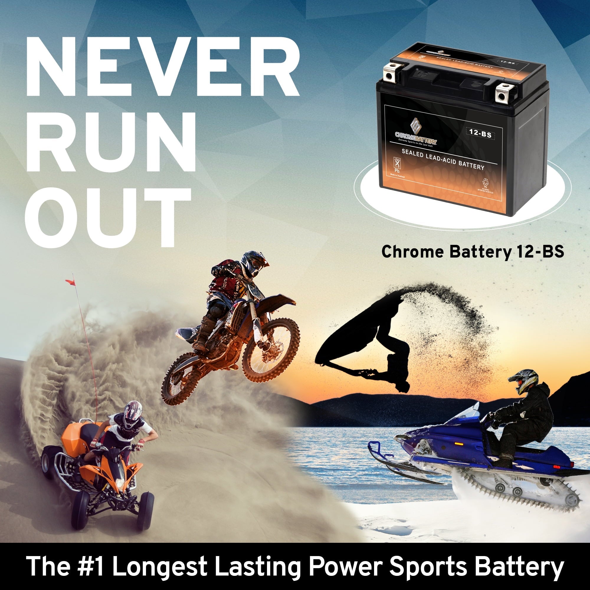 Chrome Battery Ytx12-bs (12-bs 12 Volts,10 Ah, 180 Cca) Motorcycle Battery for Suzuki Vl800 Intruder Volusia, Boulevard C50, T, M50 800cc - Year (2001 - 2017)