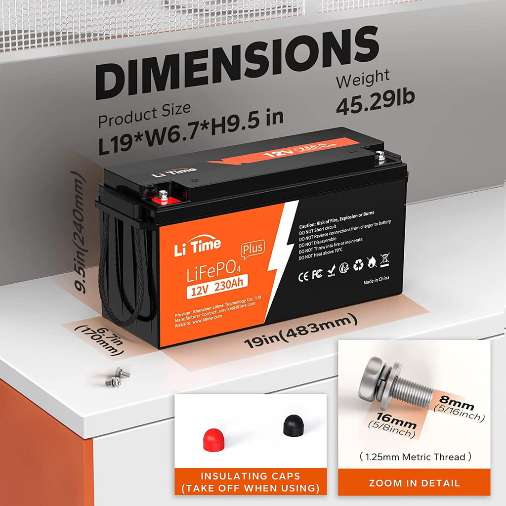 LiTime 12V 230Ah Plus Low-Temp Protection LiFePO4 Battery, Built-In 200A BMS, Max 2944Wh Energy for RV, Camping, Solar System, Home Energy Storage