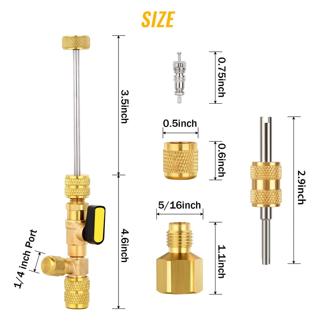 Valve Core Remover Installer Tool, EEEkit Dual Size SAE 1/4 and 5/16 Port Air Conditioning Line Repair Tools for HVAC R22 R410A, 5 Valve Cores with Teflon Seal