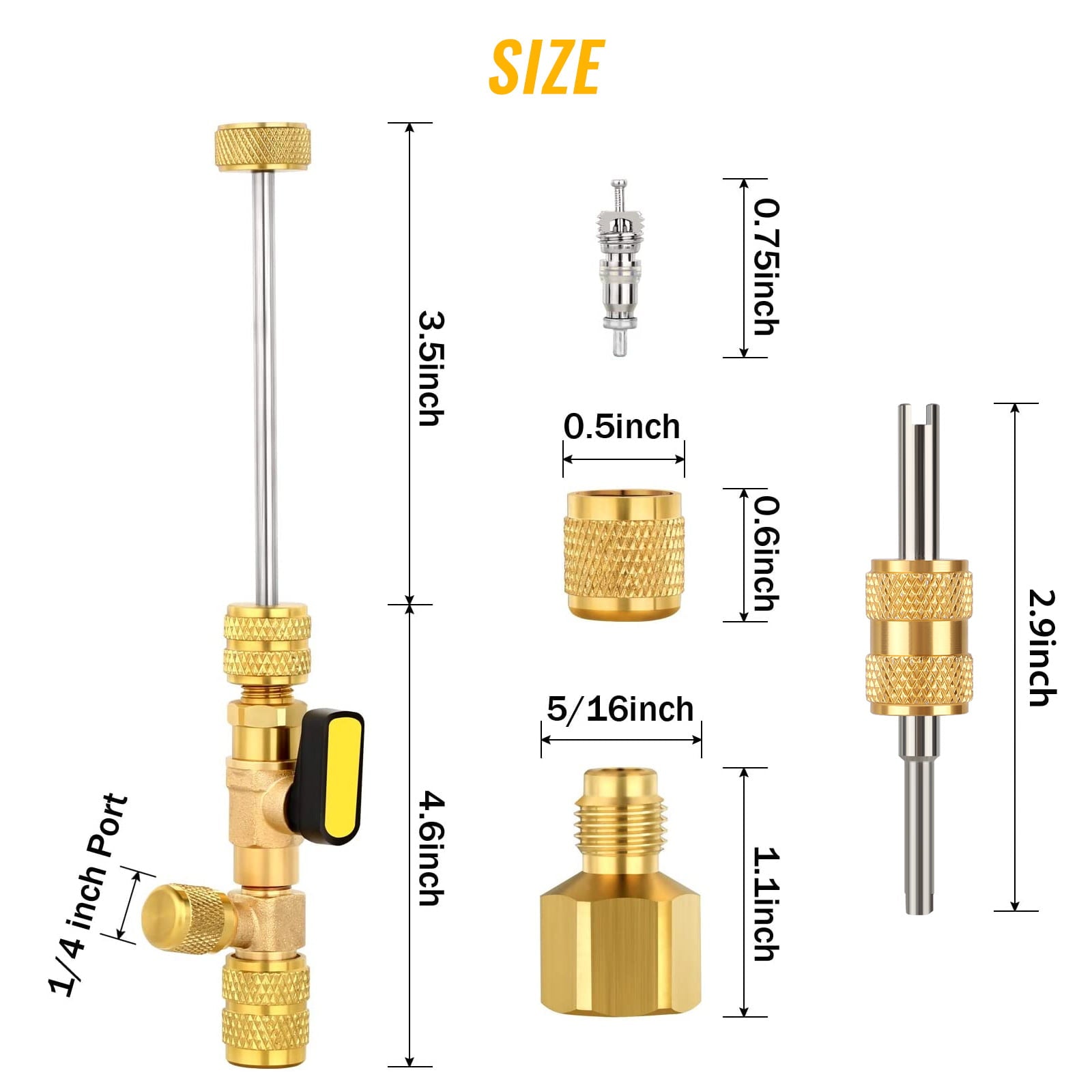 Valve Core Remover Installer Tool, EEEkit Dual Size SAE 1/4 and 5/16 Port Air Conditioning Line Repair Tools for HVAC R22 R410A, 5 Valve Cores with Teflon Seal