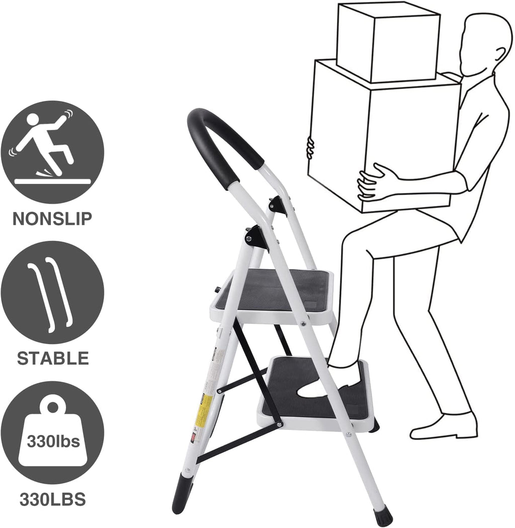 SUGIFT 2 Step Ladder Folding Step Stool with Anti-Slip Pedal Steel Ladder for Household, Kitchen and Office